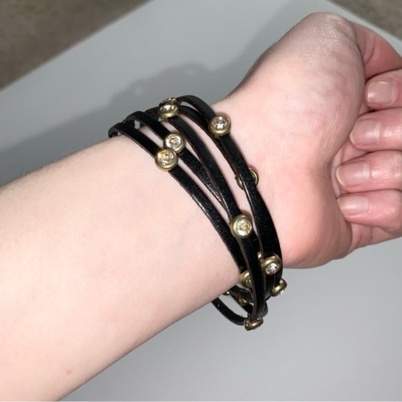 Women's Wrap Bracelet Faux Leather Adjustable Rhinestone Black - Picture 7 of 15